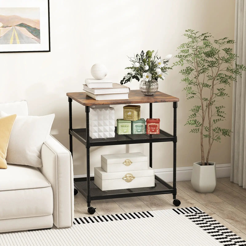 3 Tier Printer Stand Rolling Fax Cart with Adjustable Shelf and Swivel Wheels by DirectDeals