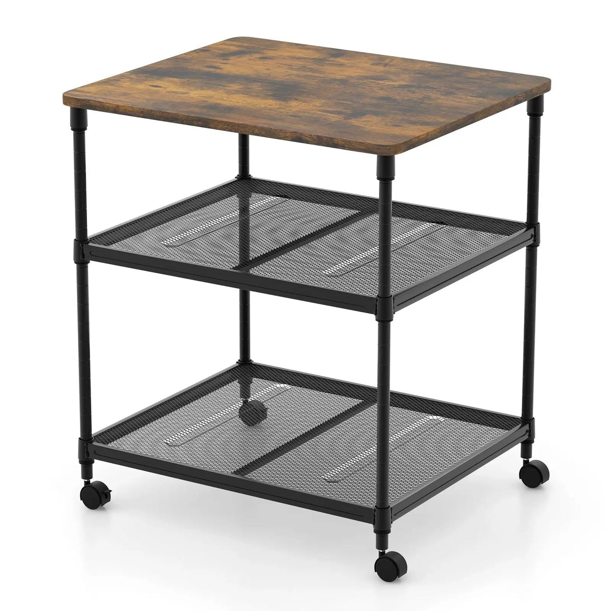 3 Tier Printer Stand Rolling Fax Cart with Adjustable Shelf and Swivel Wheels by DirectDeals
