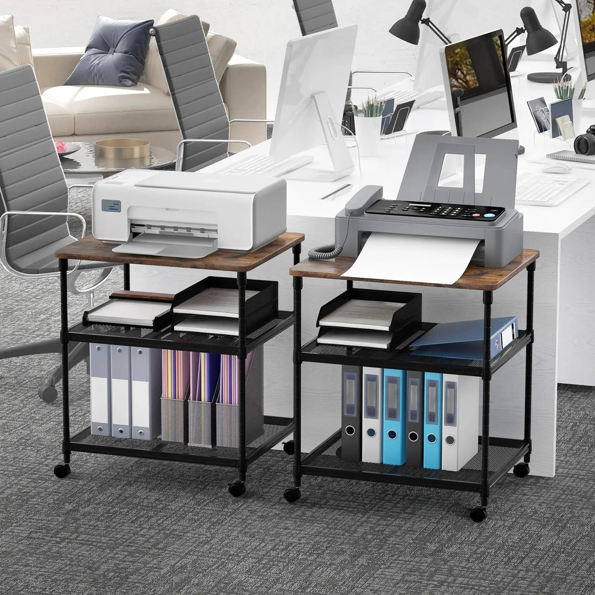 3 Tier Printer Stand Rolling Fax Cart with Adjustable Shelf and Swivel Wheels by DirectDeals