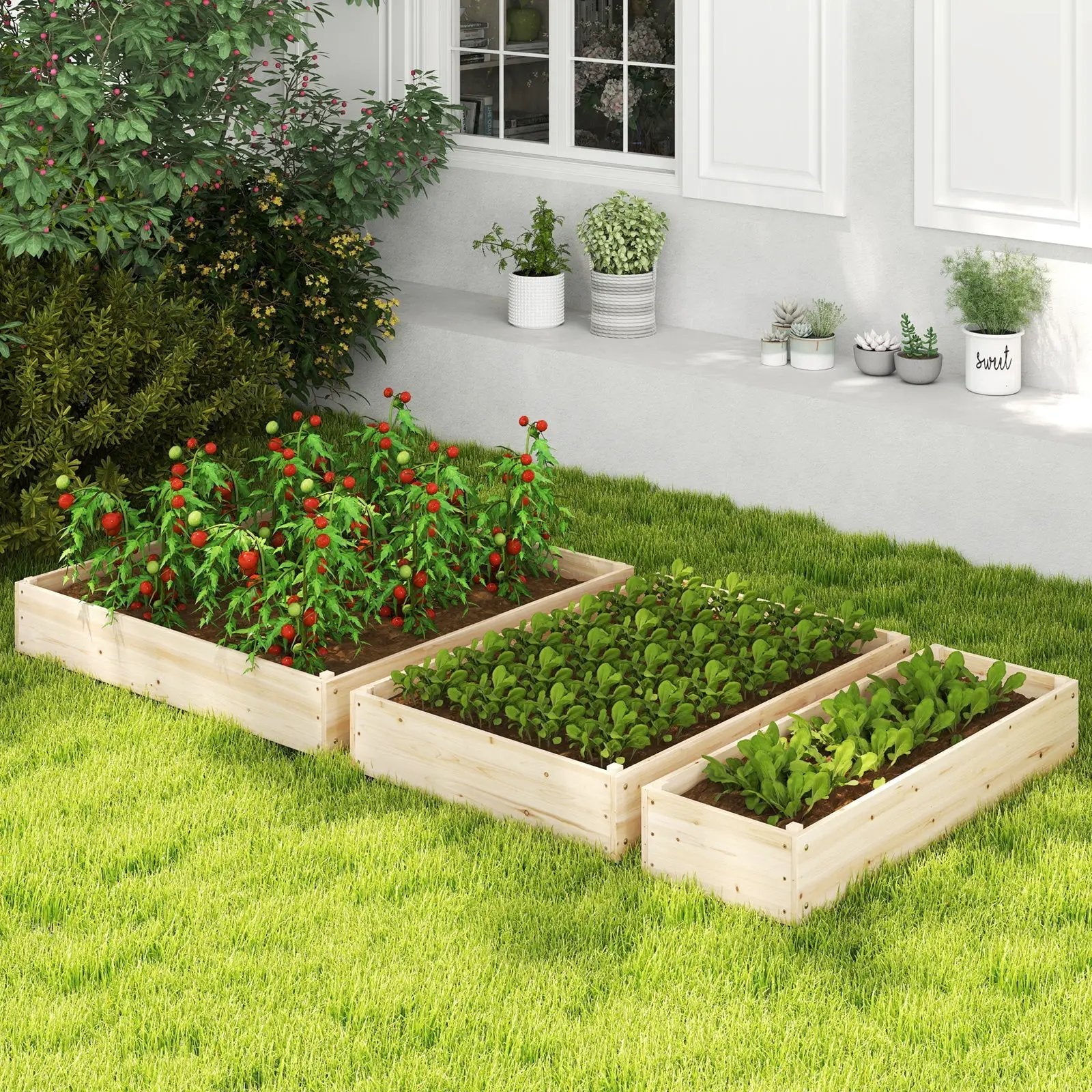 3-Tier Raised Garden Bed with Lattice Trellis and Open-Ended Base-Natural by DirectDeals