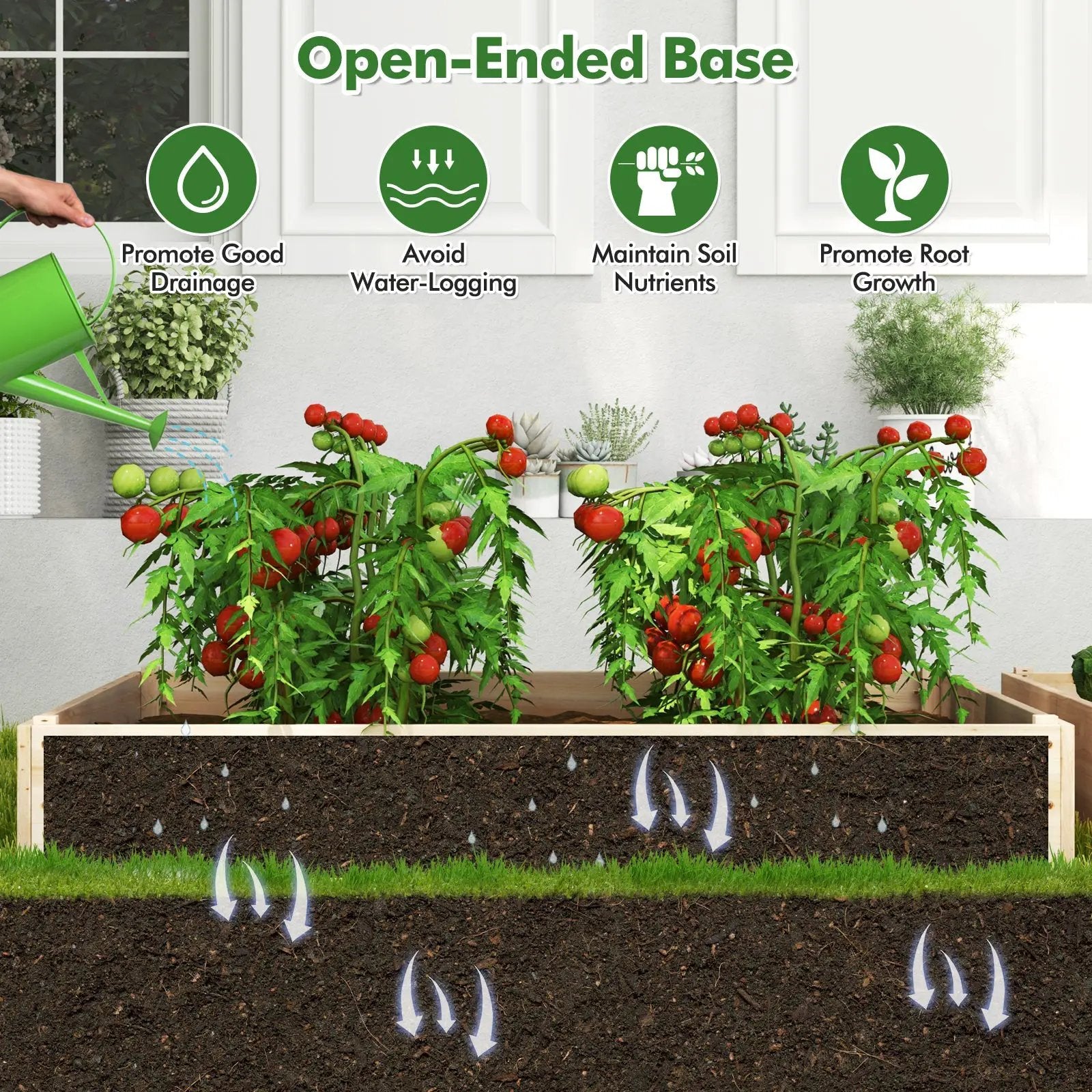 3-Tier Raised Garden Bed with Lattice Trellis and Open-Ended Base-Natural by DirectDeals