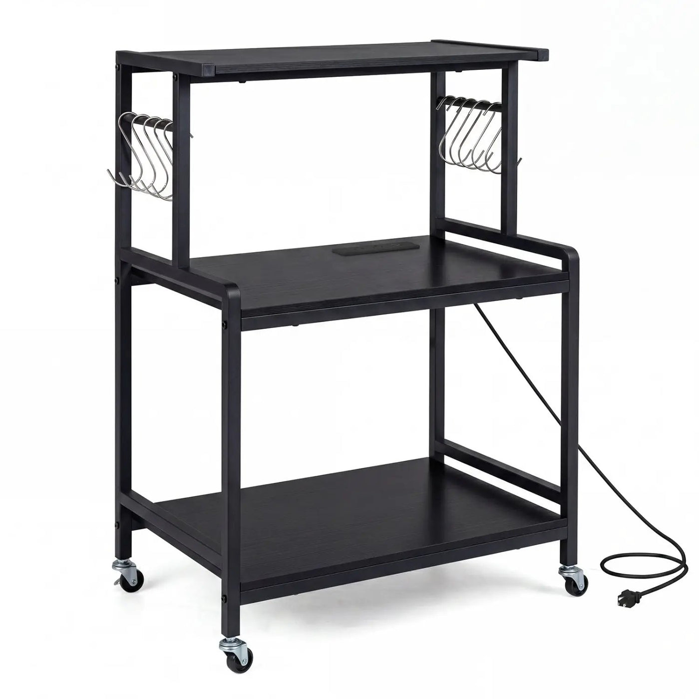 3-Tier Rolling Microwave Cart with Power Outlet and Hooks by DirectDeals