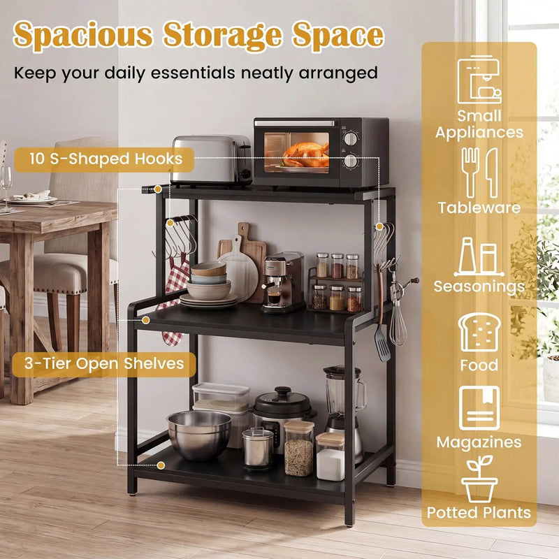 3-Tier Rolling Microwave Cart with Power Outlet and Hooks by DirectDeals