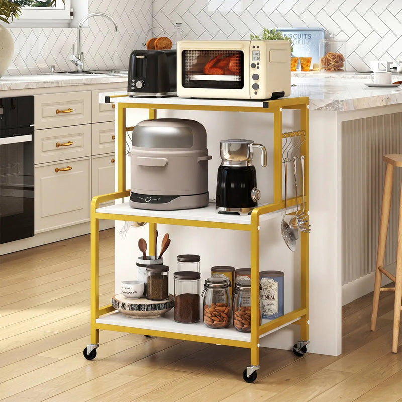 3-Tier Rolling Microwave Cart with Power Outlet and Hooks by DirectDeals