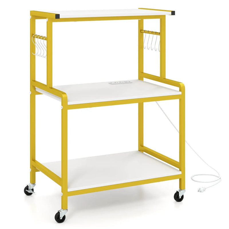 3-Tier Rolling Microwave Cart with Power Outlet and Hooks by DirectDeals