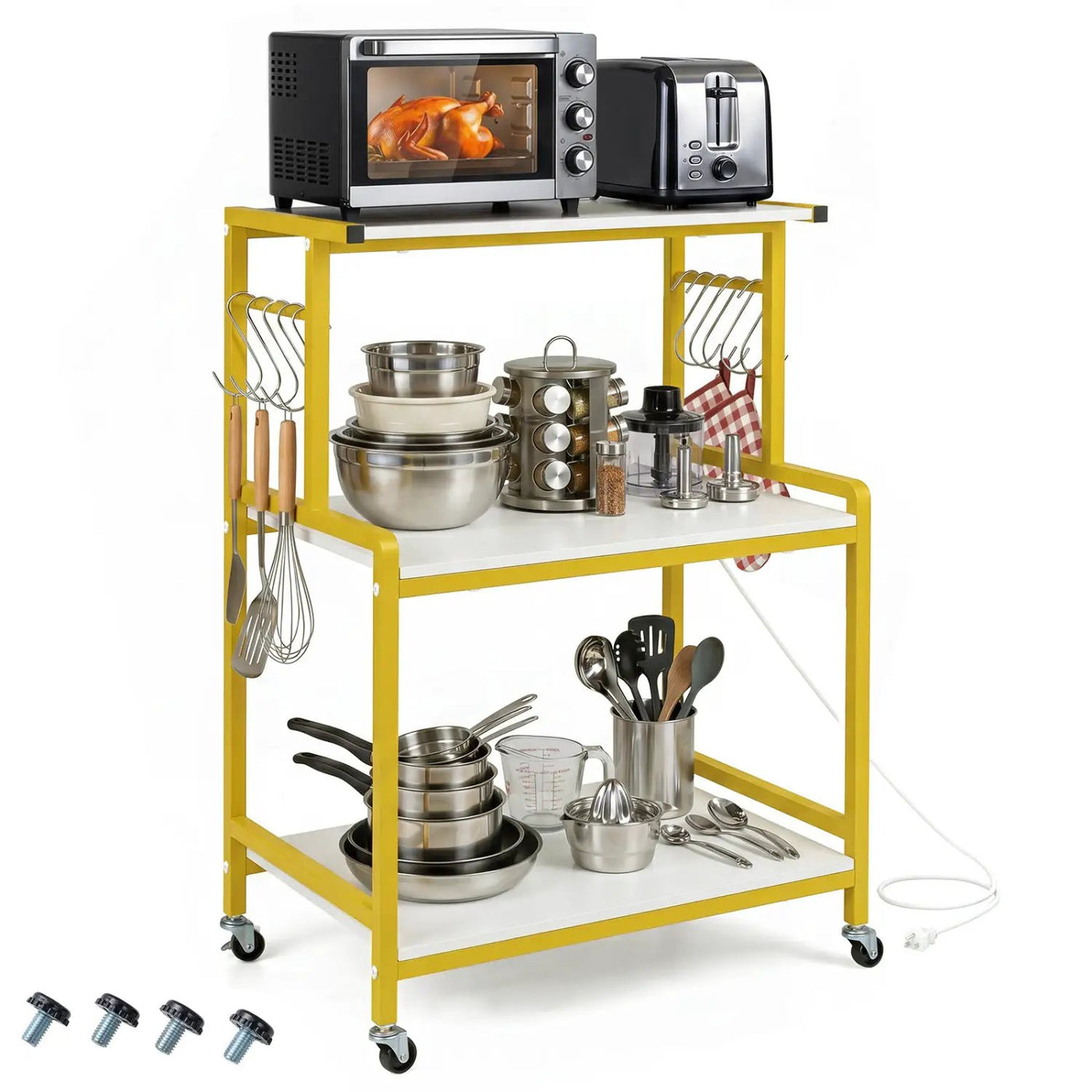 3-Tier Rolling Microwave Cart with Power Outlet and Hooks by DirectDeals