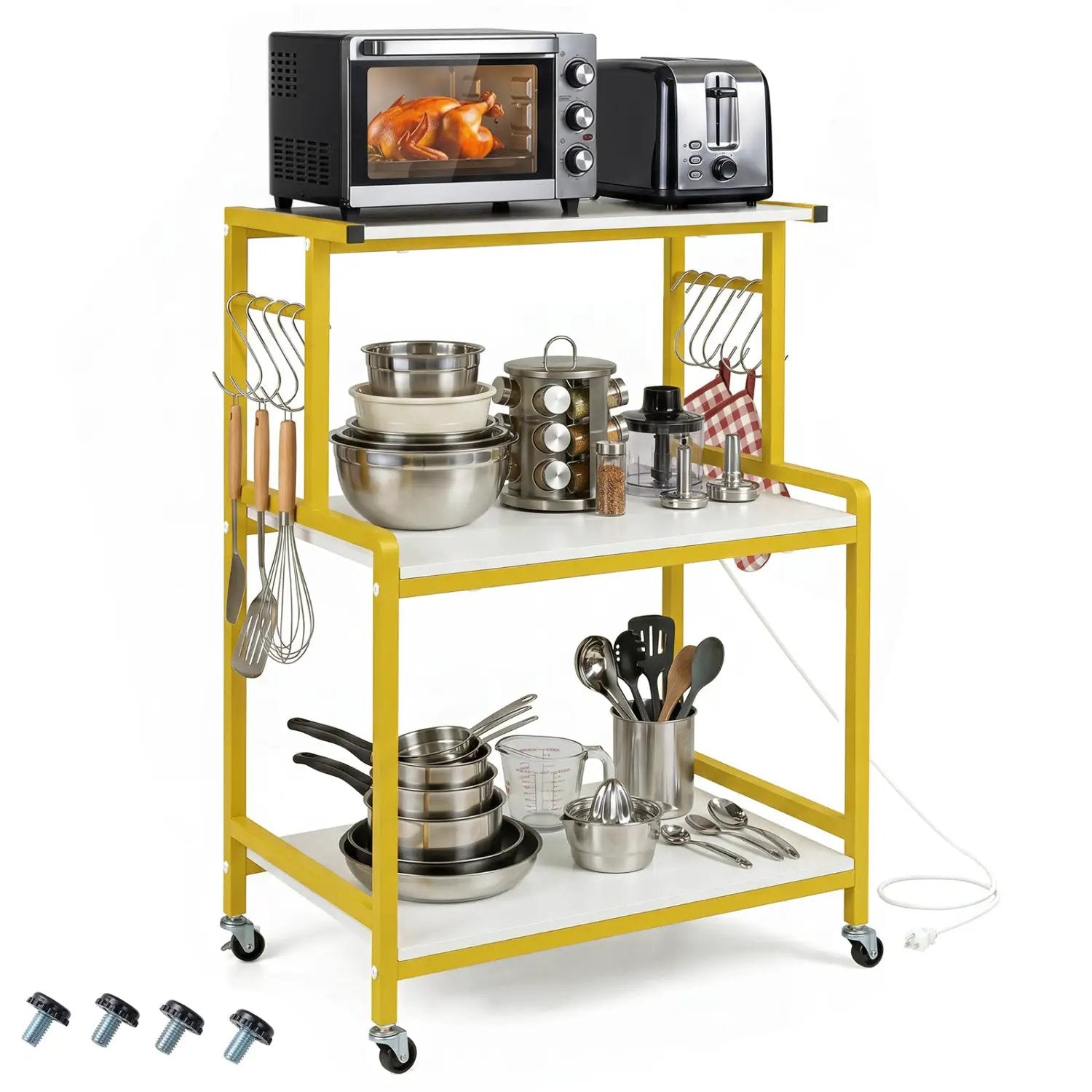 3-Tier Rolling Microwave Cart with Power Outlet and Hooks by DirectDeals