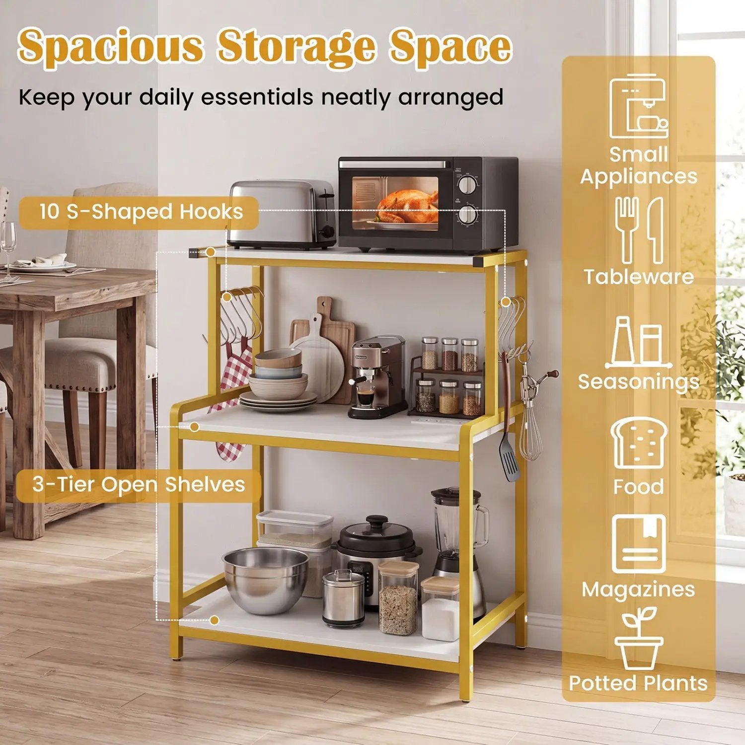 3-Tier Rolling Microwave Cart with Power Outlet and Hooks by DirectDeals