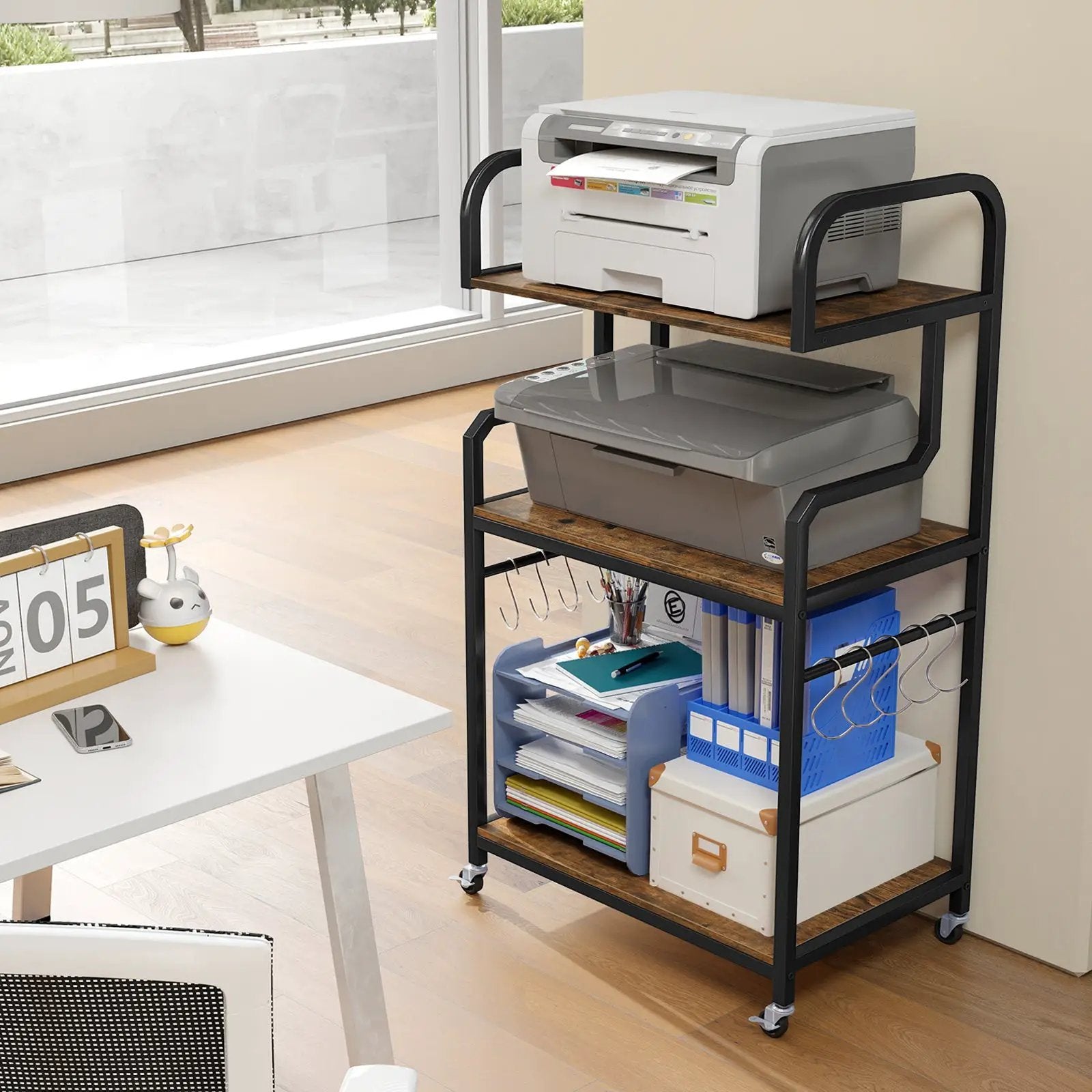 3-Tier Rolling Printer Stand Home Office Large Printer Cart with Storage Shelves by DirectDeals