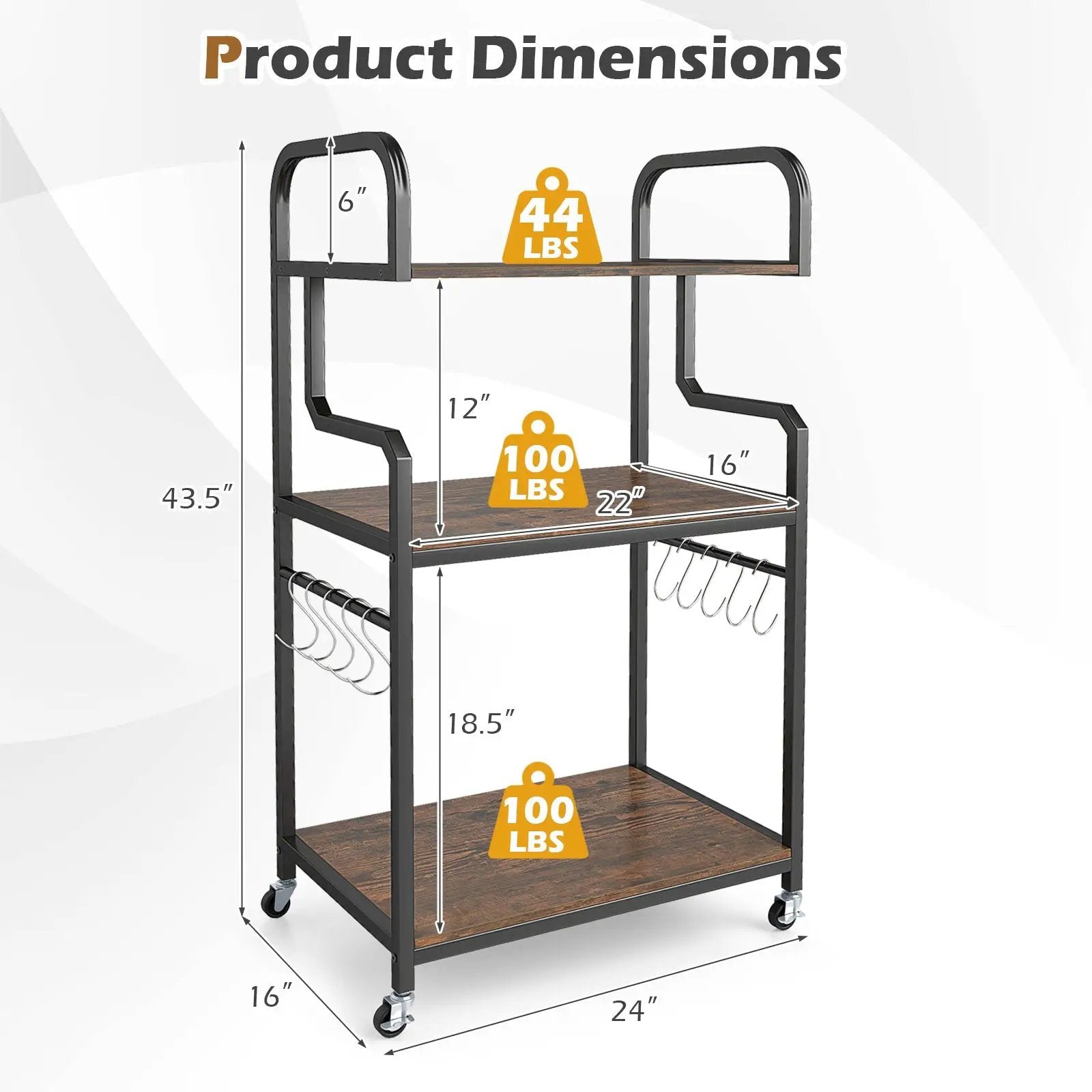3-Tier Rolling Printer Stand Home Office Large Printer Cart with Storage Shelves by DirectDeals
