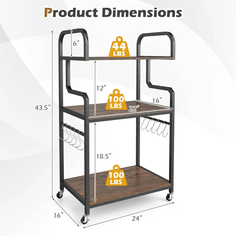 3-Tier Rolling Printer Stand Home Office Large Printer Cart with Storage Shelves by DirectDeals