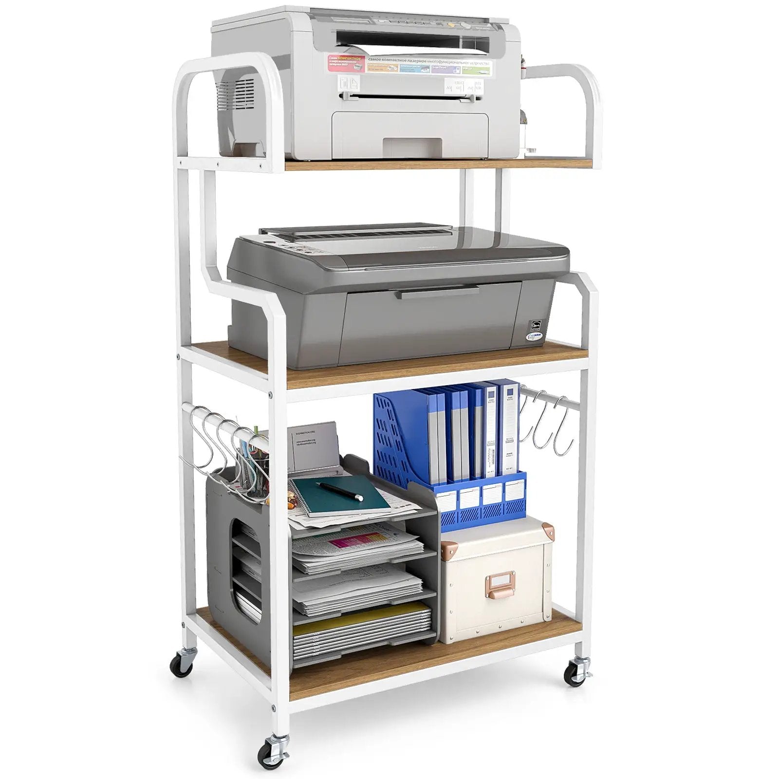 3-Tier Rolling Printer Stand Home Office Large Printer Cart with Storage Shelves by DirectDeals