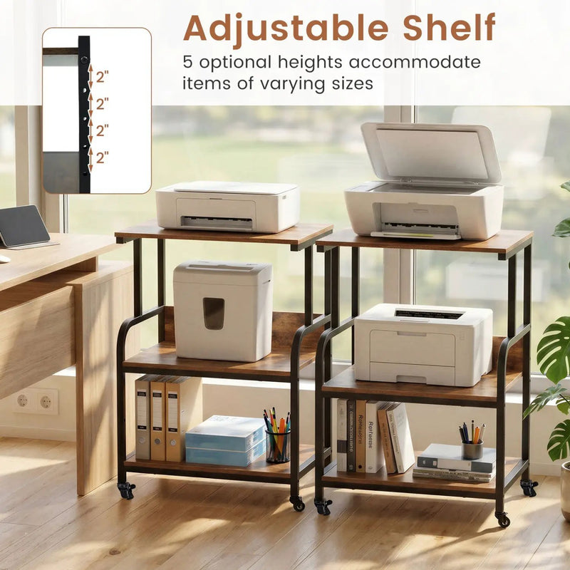 3-Tier Rolling Printer Stand with Adjustable Shelf by DirectDeals