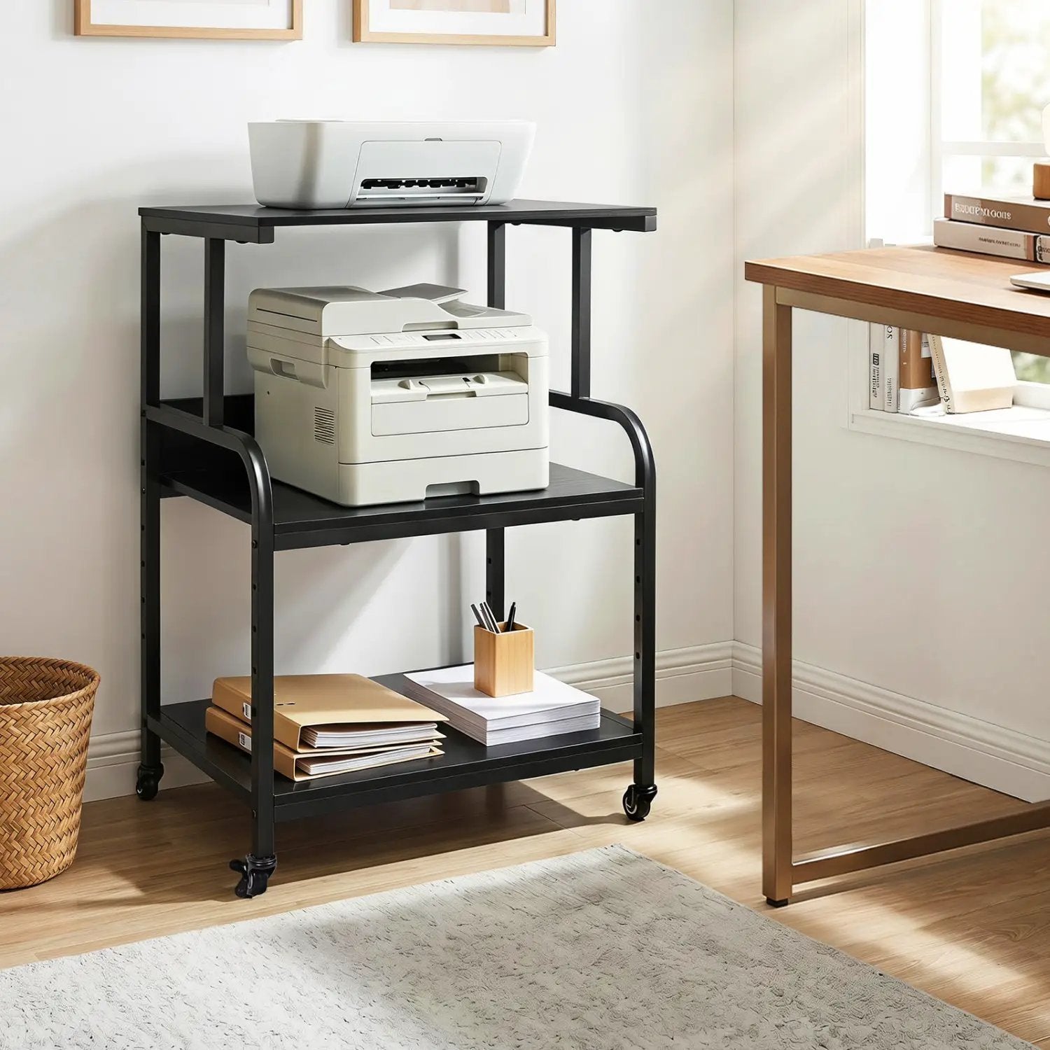 3-Tier Rolling Printer Stand with Adjustable Shelf by DirectDeals
