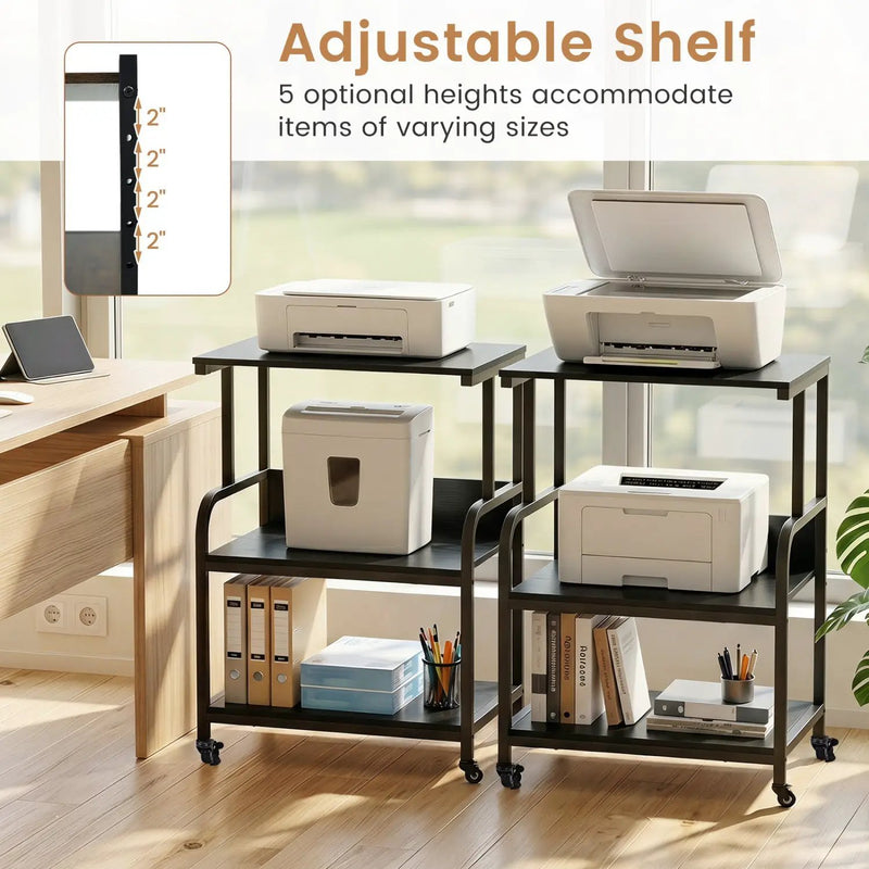 3-Tier Rolling Printer Stand with Adjustable Shelf by DirectDeals