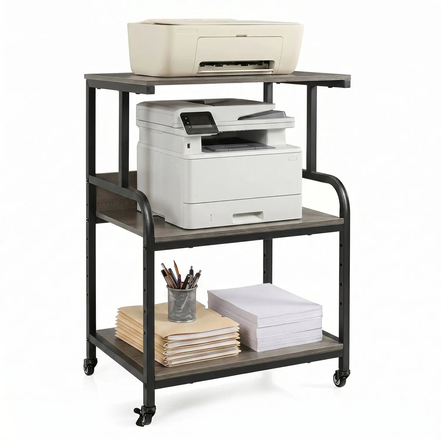 3-Tier Rolling Printer Stand with Adjustable Shelf by DirectDeals