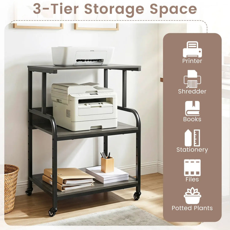 3-Tier Rolling Printer Stand with Adjustable Shelf by DirectDeals