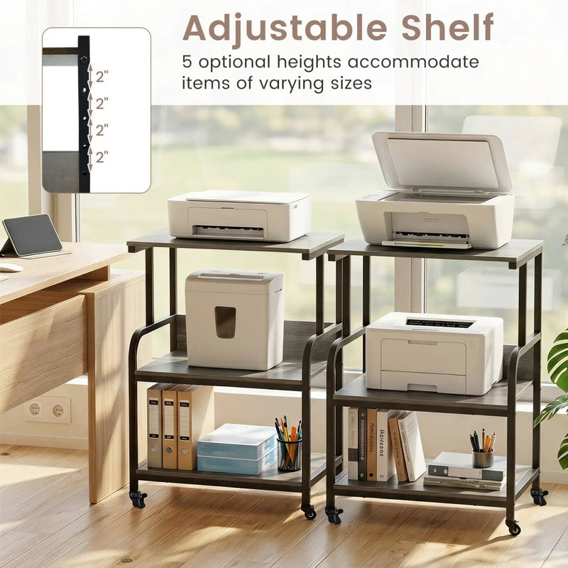 3-Tier Rolling Printer Stand with Adjustable Shelf by DirectDeals
