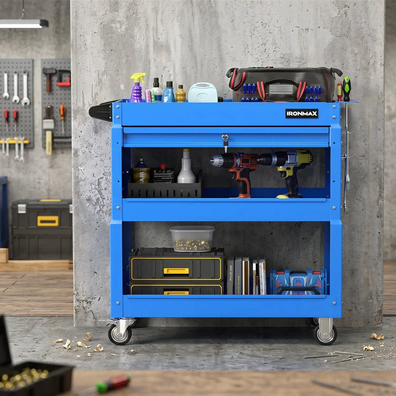 3-Tier Rolling Tool Cart with Lockable Drawer by DirectDeals