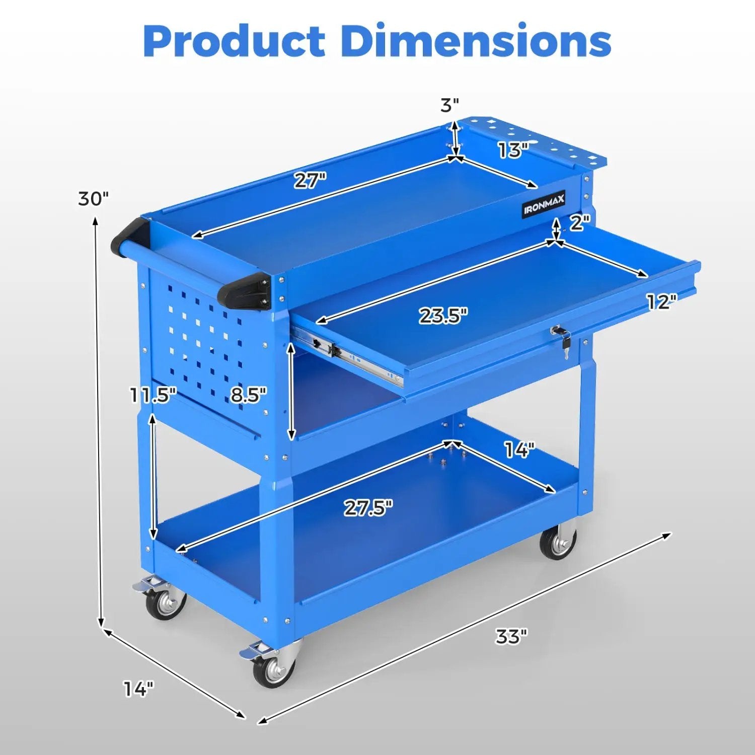 3-Tier Rolling Tool Cart with Lockable Drawer by DirectDeals