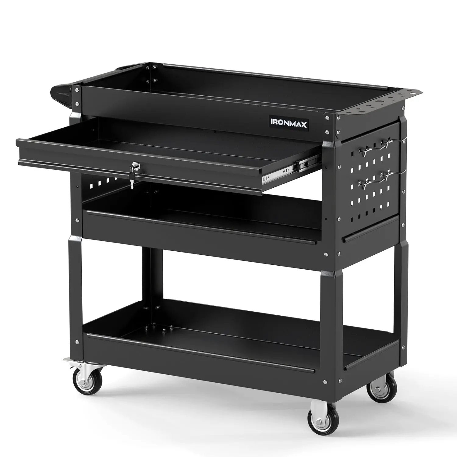 3-Tier Rolling Tool Cart with Lockable Drawer by DirectDeals