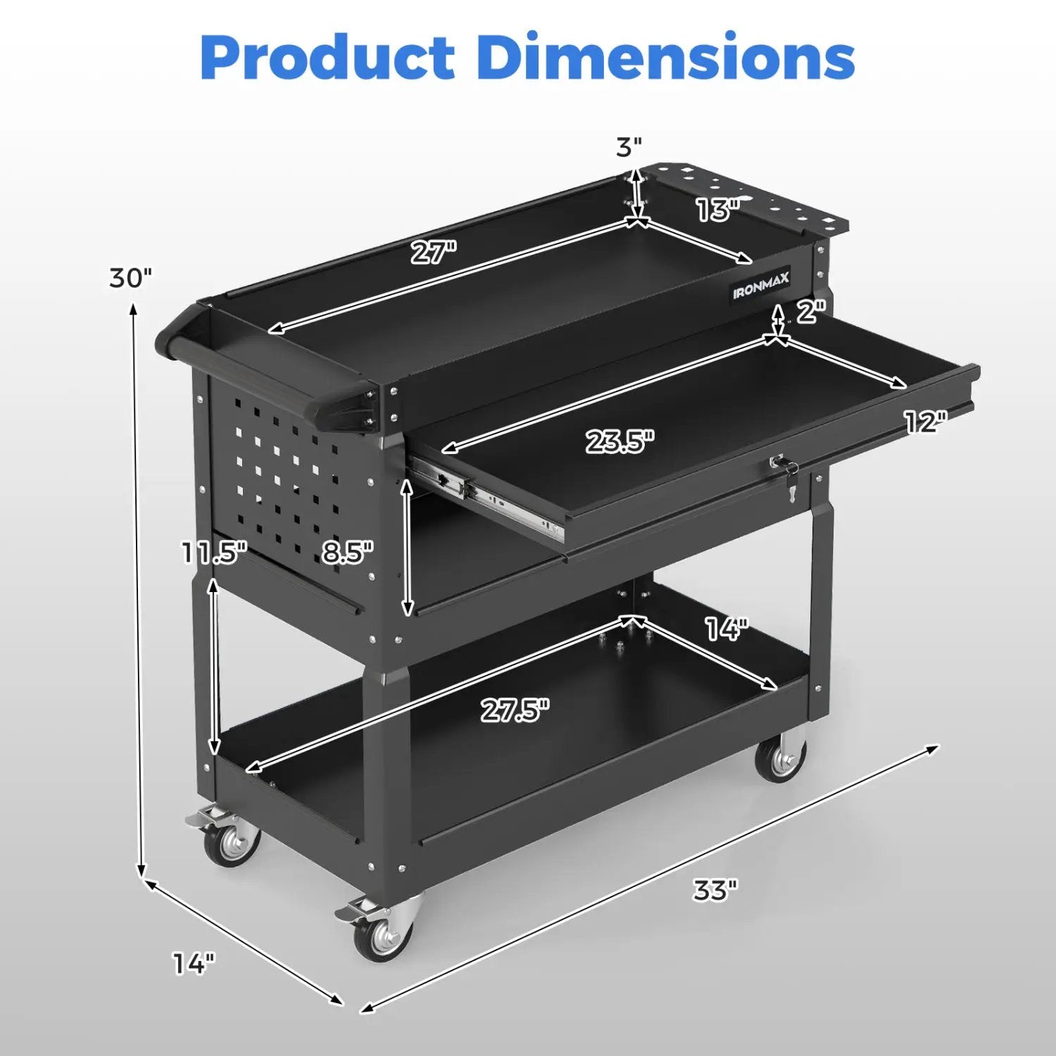3-Tier Rolling Tool Cart with Lockable Drawer by DirectDeals