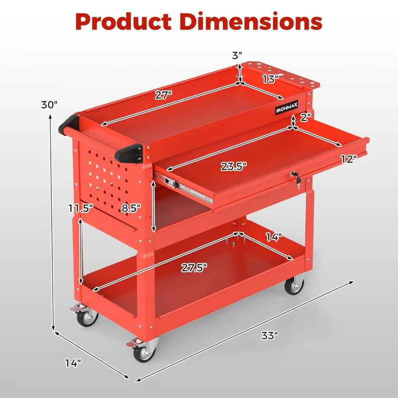 3-Tier Rolling Tool Cart with Lockable Drawer by DirectDeals