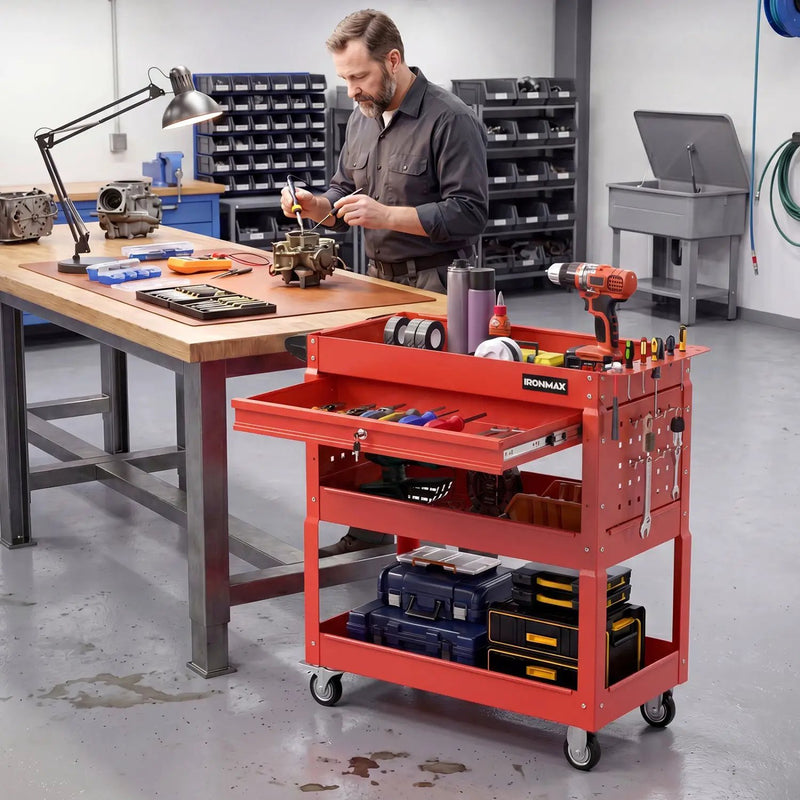 3-Tier Rolling Tool Cart with Lockable Drawer by DirectDeals