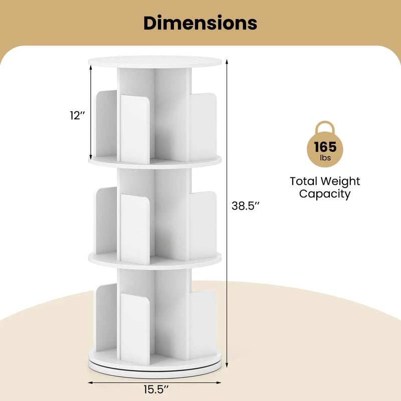 3-Tier Rotating Bookshelf with Dividers and Anti-falling Baffles by DirectDeals