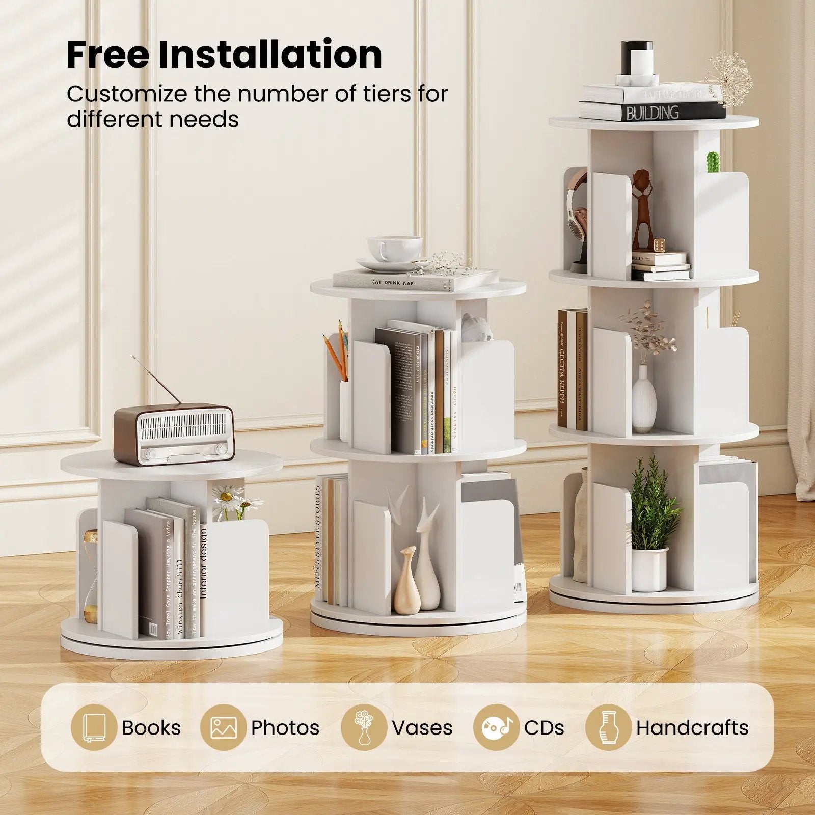 3-Tier Rotating Bookshelf with Dividers and Anti-falling Baffles by DirectDeals