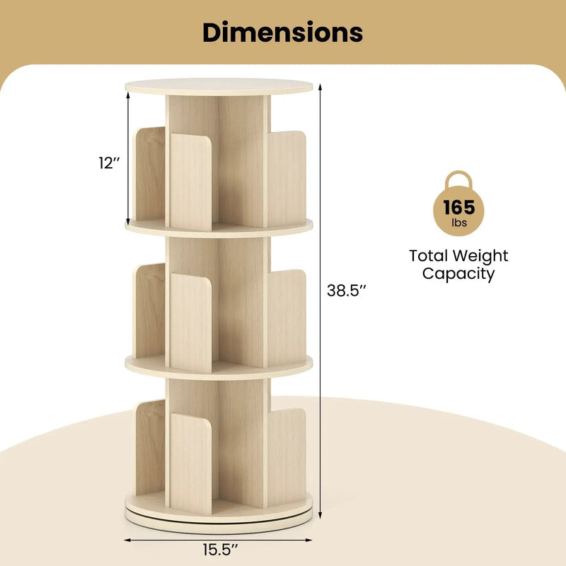 3-Tier Rotating Bookshelf with Dividers and Anti-falling Baffles by DirectDeals