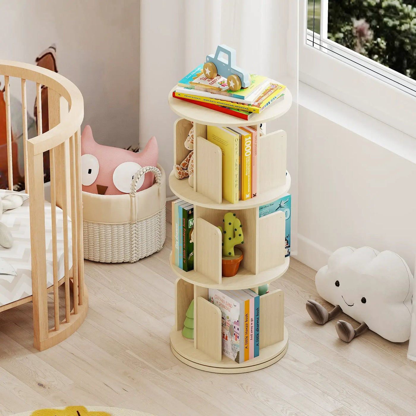 3-Tier Rotating Bookshelf with Dividers and Anti-falling Baffles by DirectDeals