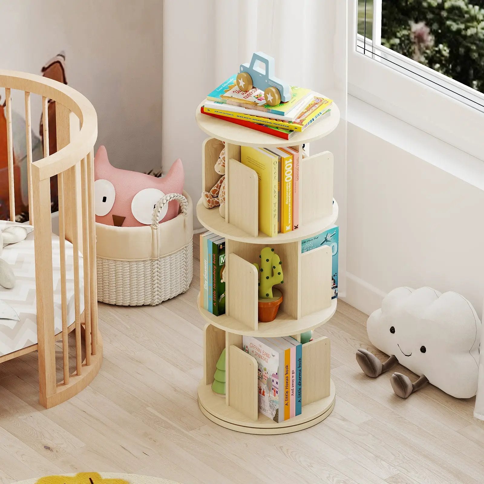 3-Tier Rotating Bookshelf with Dividers and Anti-falling Baffles by DirectDeals
