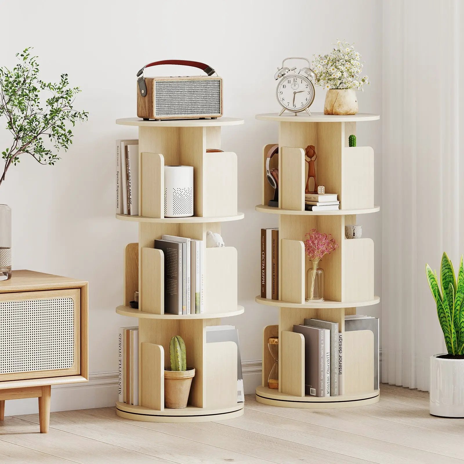 3-Tier Rotating Bookshelf with Dividers and Anti-falling Baffles by DirectDeals