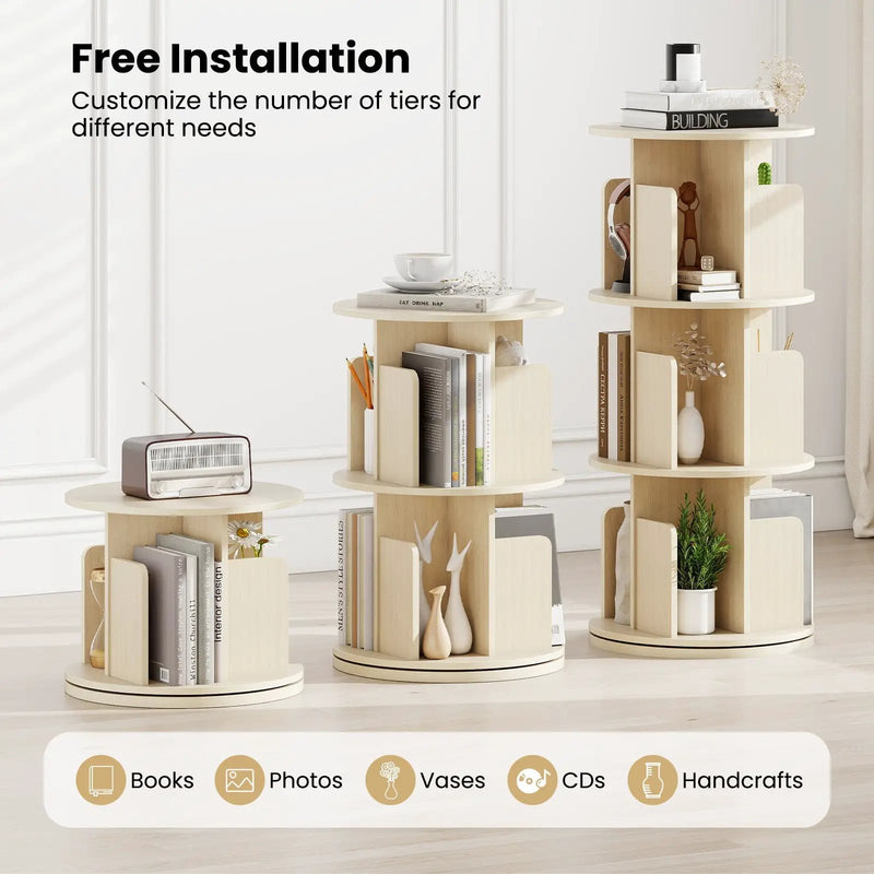 3-Tier Rotating Bookshelf with Dividers and Anti-falling Baffles by DirectDeals