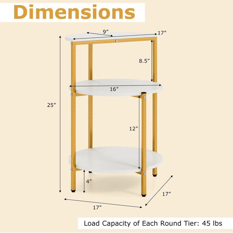 3-Tier Round End Table for Small Space and Bedroom Room by DirectDeals