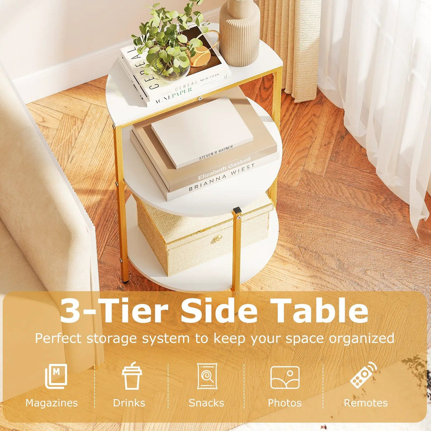 3-Tier Round End Table for Small Space and Bedroom Room by DirectDeals