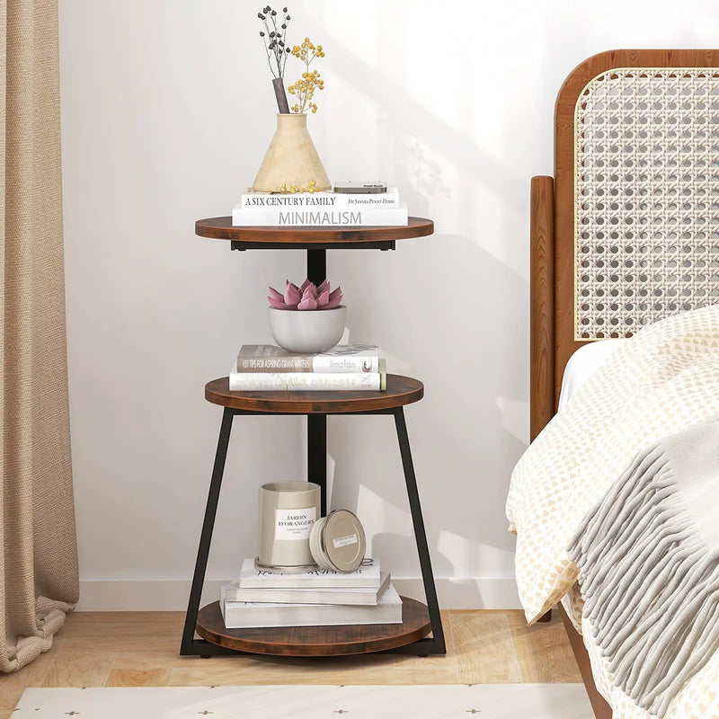 3-Tier Accent Round Side Table with Metal Frame by DirectDeals