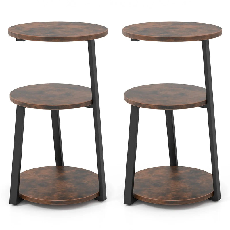 3-Tier Accent Round Side Table with Metal Frame by DirectDeals