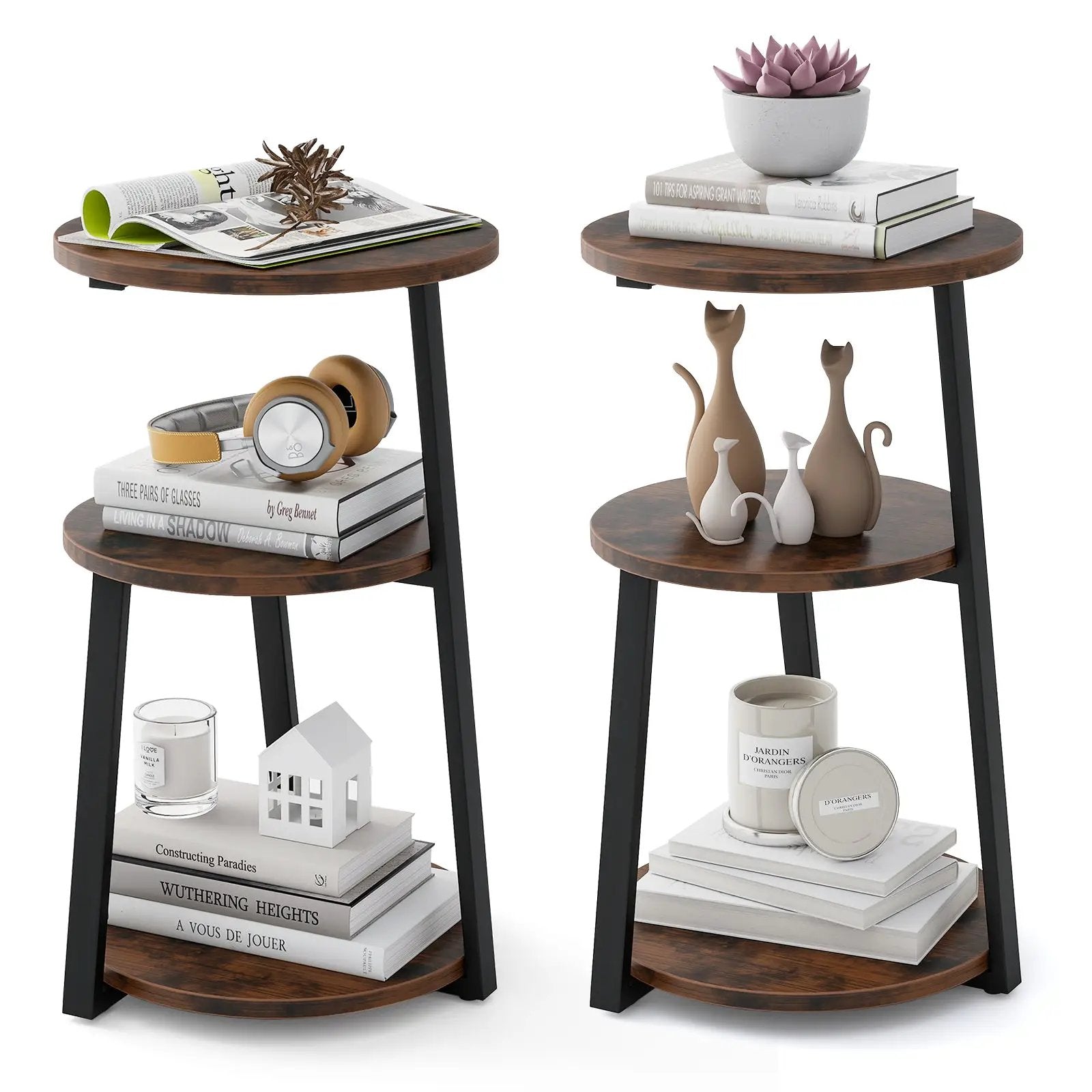 3-Tier Accent Round Side Table with Metal Frame by DirectDeals