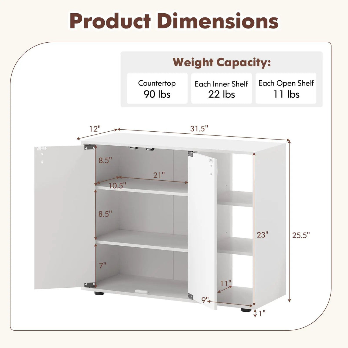 3-Tier Shoe Cabinet with Doors with Adjustable Open Shelves for Entryway by DirectDeals