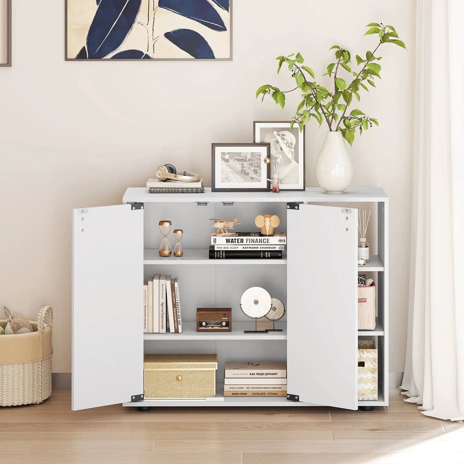 3-Tier Shoe Cabinet with Doors with Adjustable Open Shelves for Entryway by DirectDeals
