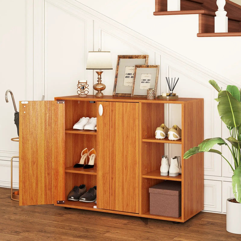 3-Tier Shoe Cabinet with Doors with Adjustable Open Shelves for Entryway by DirectDeals