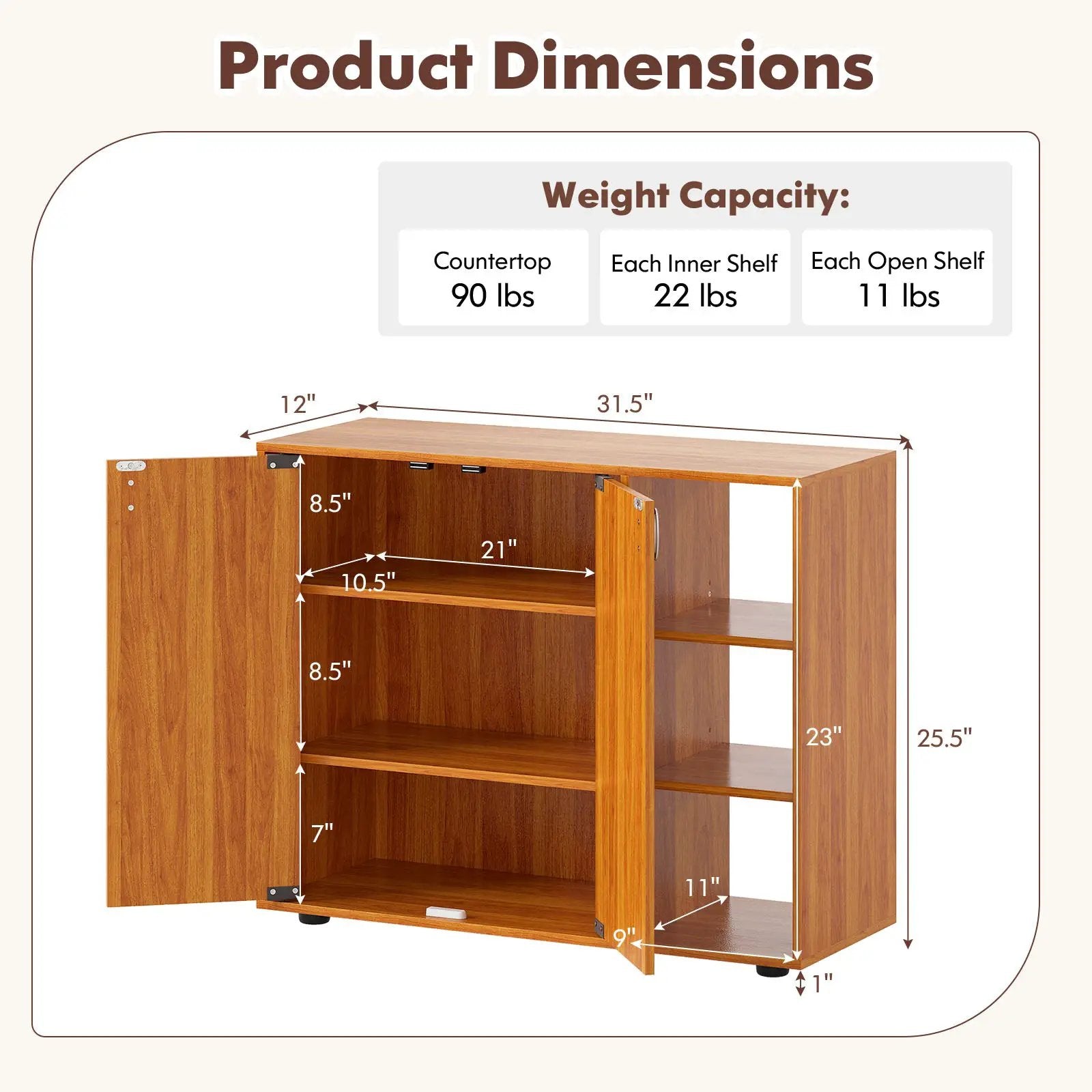 3-Tier Shoe Cabinet with Doors with Adjustable Open Shelves for Entryway by DirectDeals