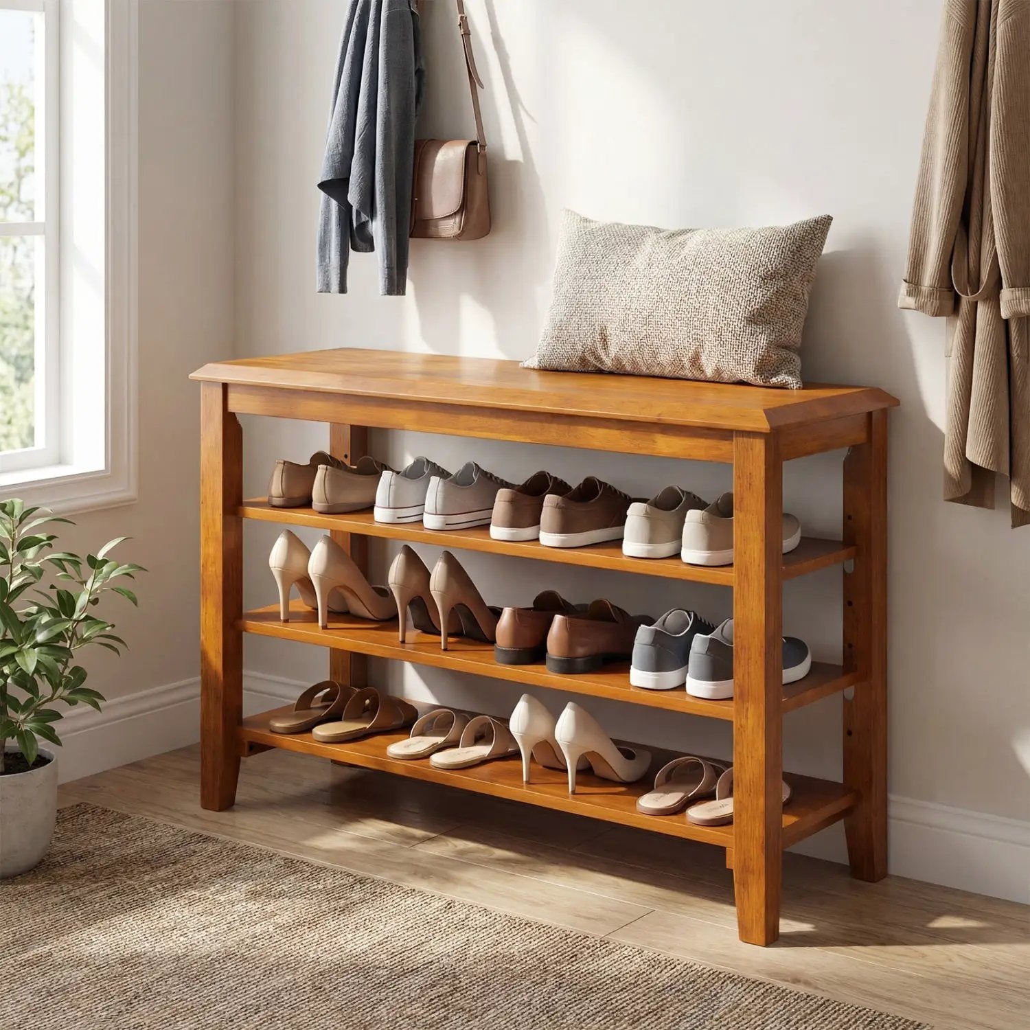 3-Tier Shoe Rack Bench with Adjustable Shelves for Entryway and Living Room by DirectDeals