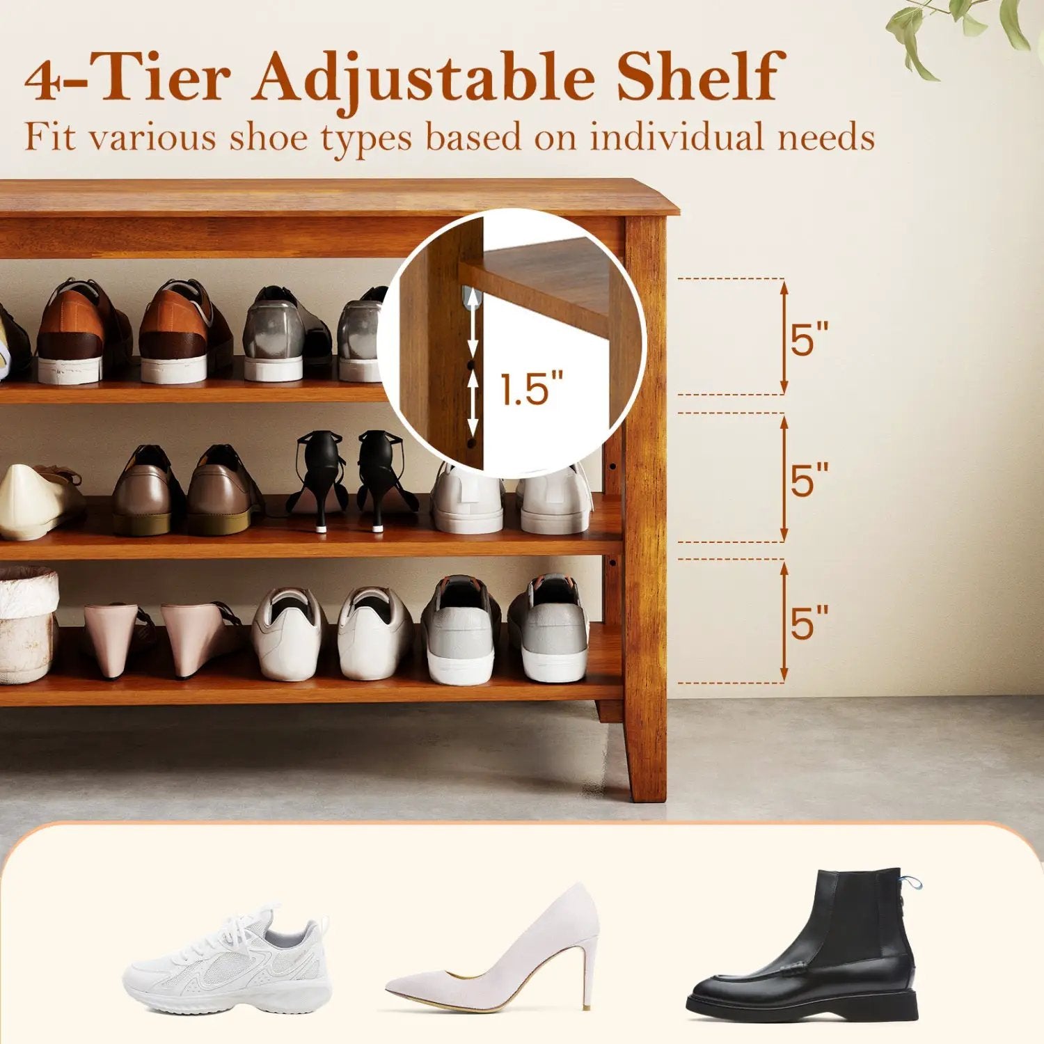 3-Tier Shoe Rack Bench with Adjustable Shelves for Entryway and Living Room by DirectDeals