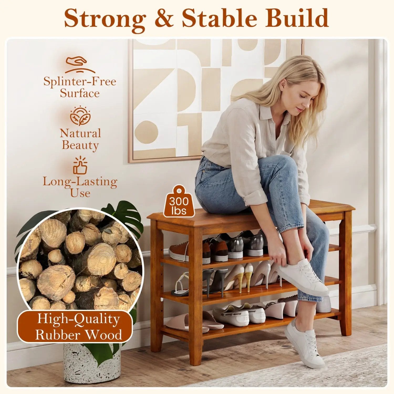 3-Tier Shoe Rack Bench with Adjustable Shelves for Entryway and Living Room by DirectDeals