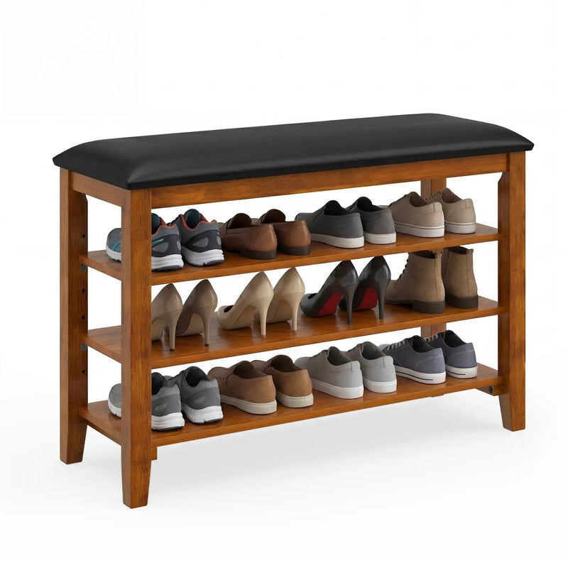 3-Tier Shoe Rack Bench with Adjustable Shelves and Soft Cushion for Entryway and Living Room by DirectDeals