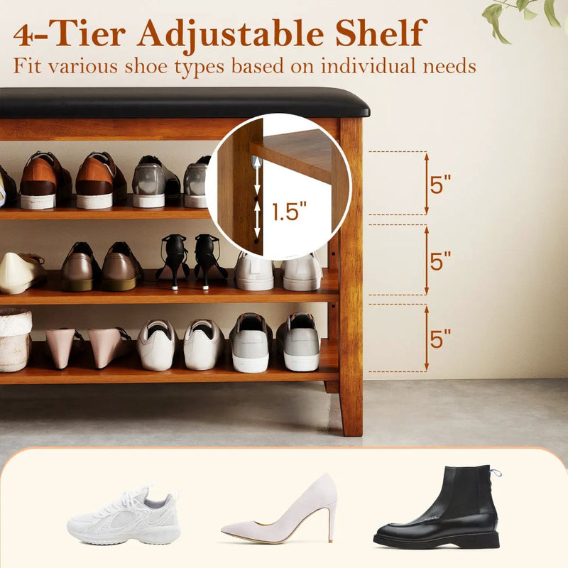 3-Tier Shoe Rack Bench with Adjustable Shelves and Soft Cushion for Entryway and Living Room by DirectDeals