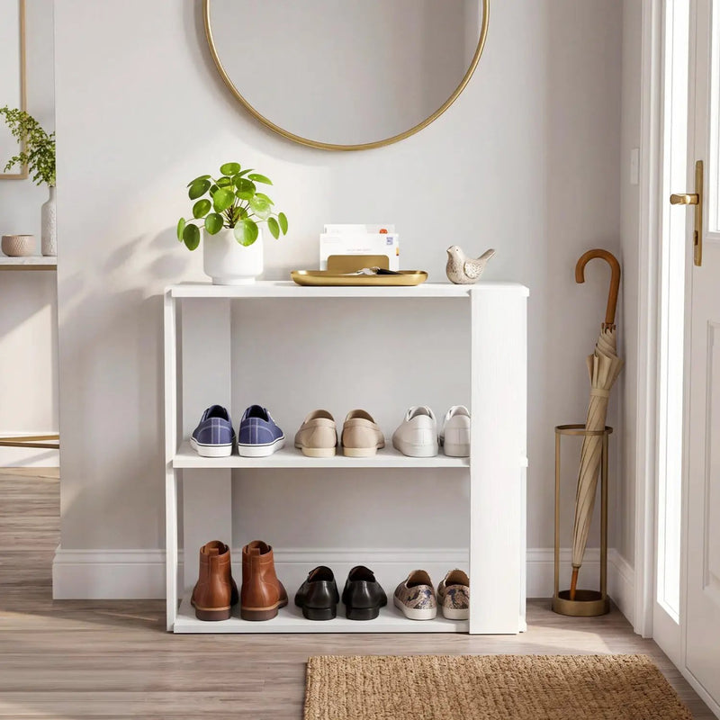 3-Tier Stackable Shoe Rack with Anti-Tip Design - White by DirectDeals